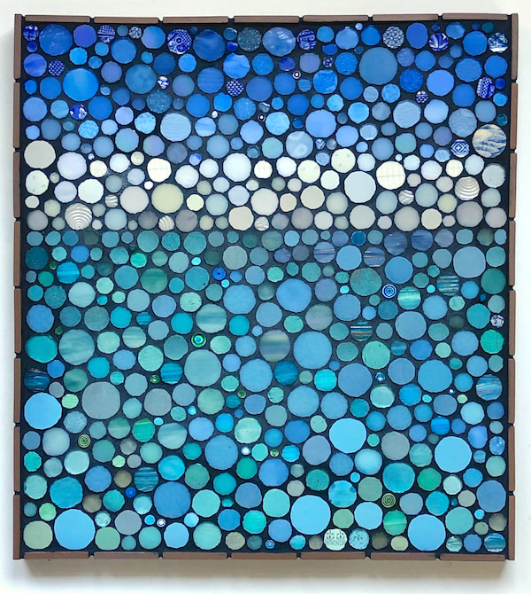 Wilma Wyss mosaic of sky, fog and bay in circles of tile and glass